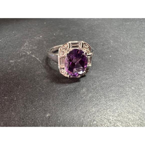 NEW Rose de France amethyst art deco sterling silver ring size 8 - Picture 8 of 11